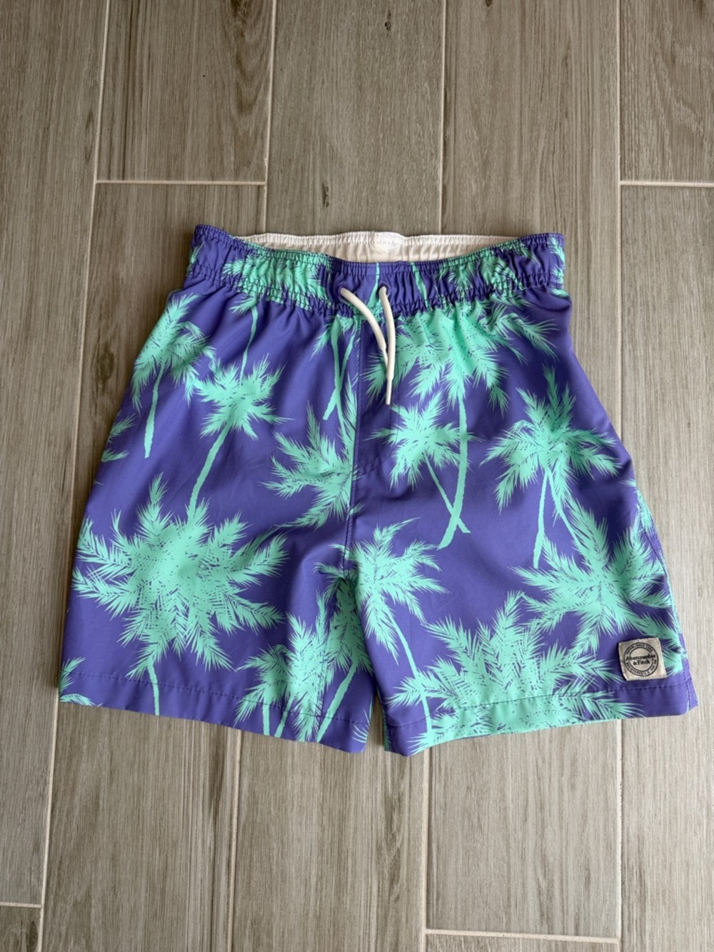 Abercrombie & Fitch Purple Swim Trunks with Mint Green Palm Print
